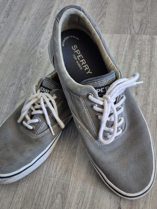 Sperry Other - Sperry Men's Gray Canvas Boat Shoes with White Laces